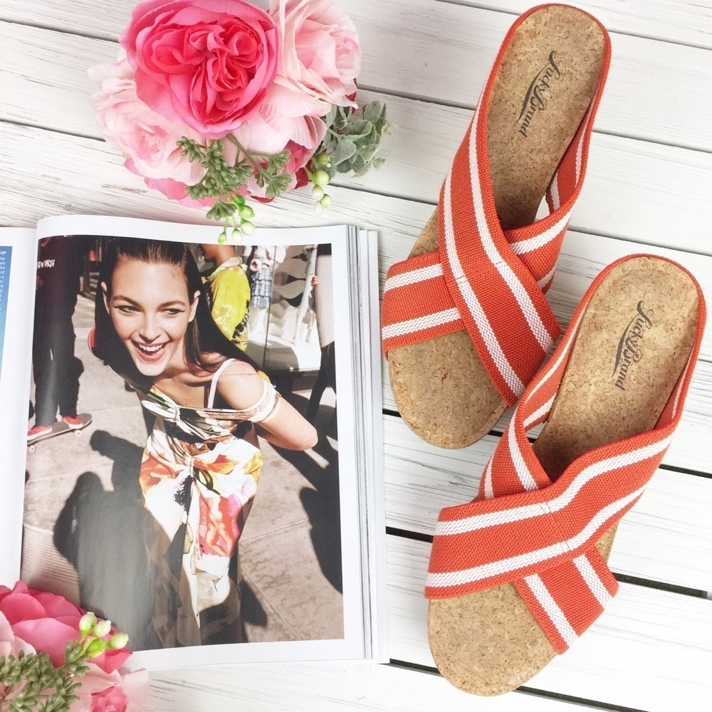 Lucky Brand Miller2 Orange Cork Platform Wedge 10